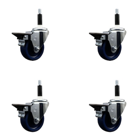 Service Caster 3.5'' Solid Poly Swivel 7/8'' Expanding Stem Caster Set with Brake, 4PK SCC-EX20S3514-SPUS-PLB-78-4
